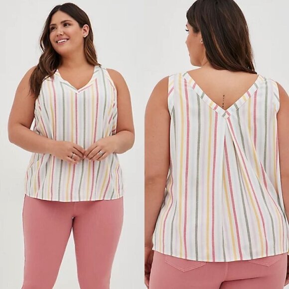 torrid Tops - Torrid Womens NWT White Stripe Multi Challis Pleat Back Detail Tank Blouse Sz 5X
